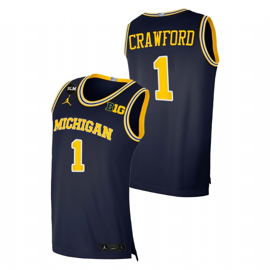 Michigan Wolverines Men's NCAA Jamal Crawford #1 Navy Equality 2021 Home BLM Social Justice College Basketball Jersey PBE5549ZR